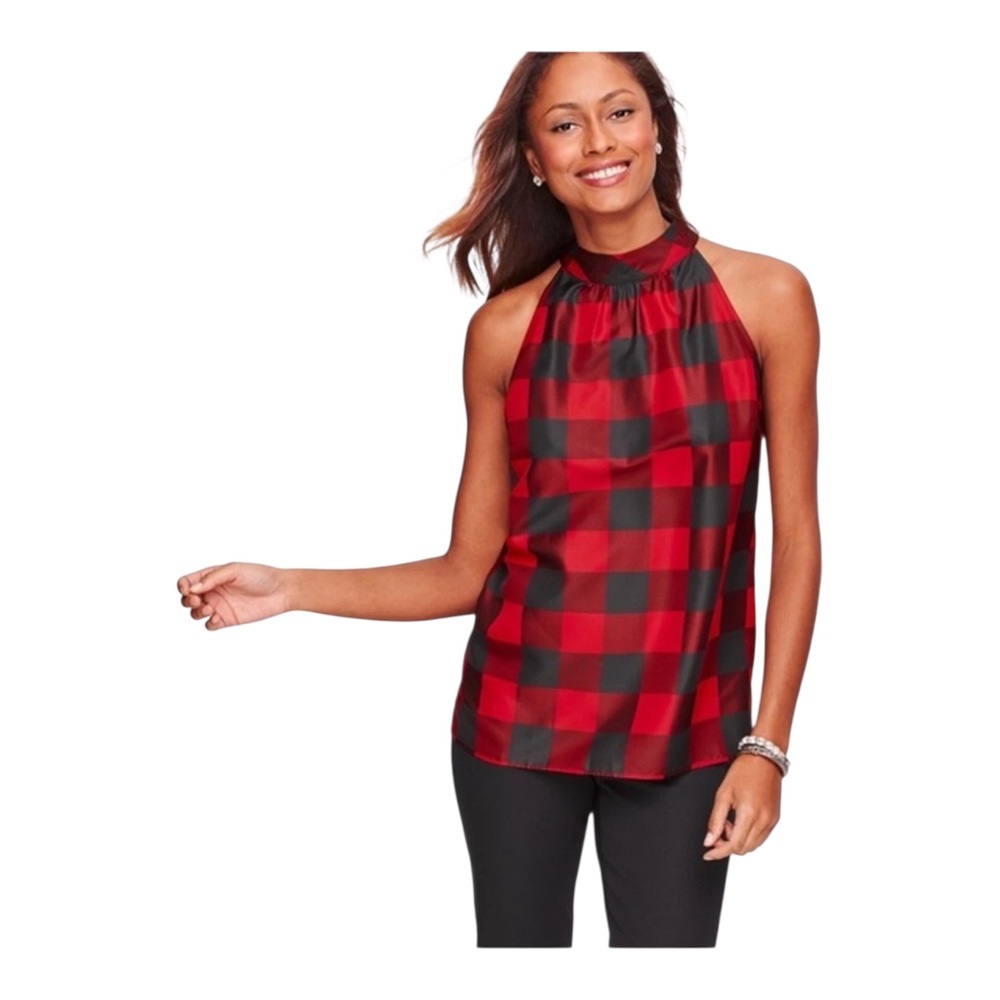 Talbots Red Black Buffalo Plaid Halter Neck Women's Top Size 6
